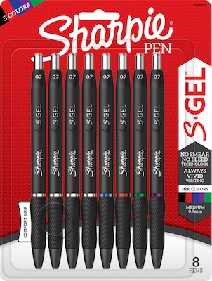 Sharpie S-Gel Retractable Gel Pen, Medium Point, Assorted Ink, 8/Pack (2126231)