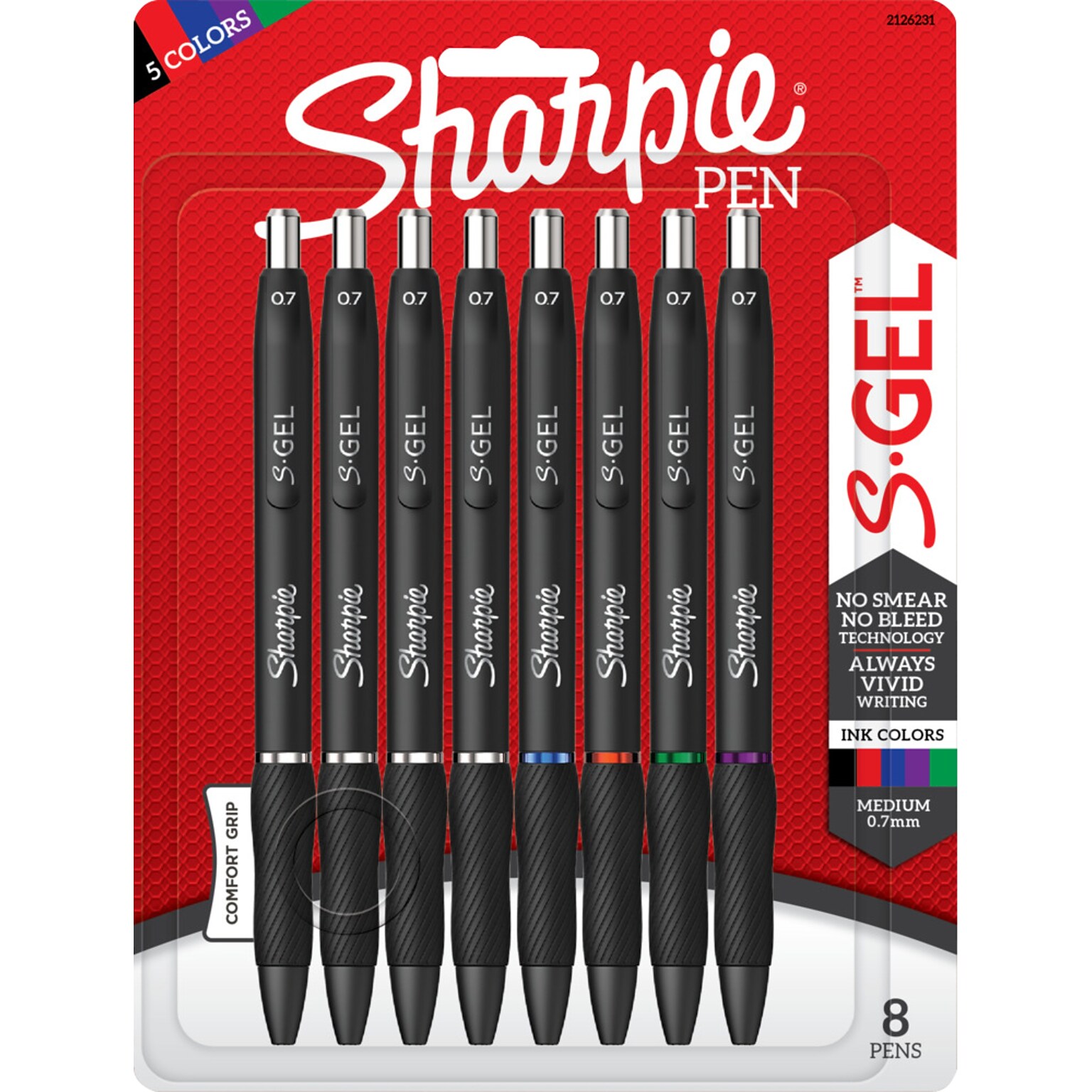 Sharpie S-Gel Retractable Gel Pens, Medium Point, 0.7mm, Assorted Ink, 8/Pack (2096148/2126231)