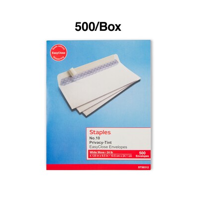 Staples® #10, QuickStrip® Security-Tint Envelopes, 500/BoxE