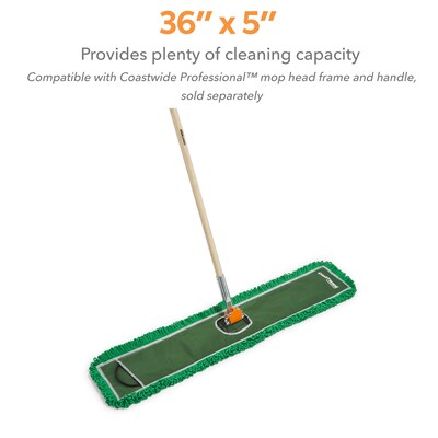 Coastwide Professional™ Looped-End Dust Mop Head, Microfiber, 36" x 5", Green (CW56771)