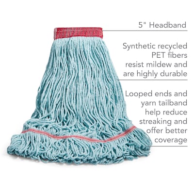 Coastwide Professional™ Looped-End Wet Mop Head, Large, Recycled PET, 5" Headband, Blue (CW57754)