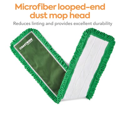 Coastwide Professional™ Looped-End Dust Mop Head, Microfiber, 36" x 5", Green (CW56771)