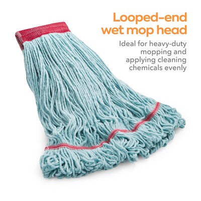 Coastwide Professional™ Looped-End Wet Mop Head, Large, Recycled PET, 5" Headband, Blue (CW57754)