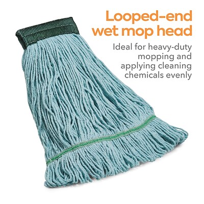 Coastwide Professional™ Looped-End Wet Mop Head, Medium, Recycled PET, 5 Headband, Blue (CW57752)