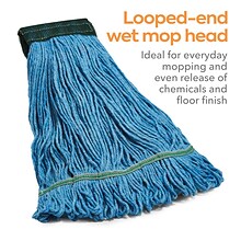 Coastwide Professional™ Looped-End Wet Mop Head, Medium, Recycled Blend, 5 Headband, Blue (CW57751)