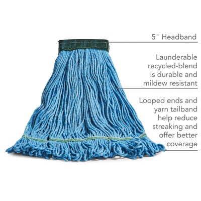 Coastwide Professional™ Looped-End Wet Mop Head, Medium, Recycled Blend, 5" Headband, Blue (CW57751)