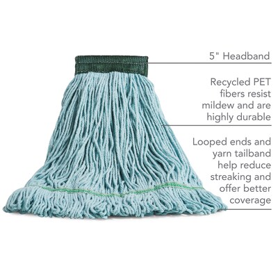 Coastwide Professional™ Looped-End Wet Mop Head, Medium, Recycled PET, 5" Headband, Blue (CW57752)