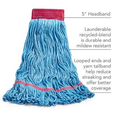 Coastwide Professional™ Looped-End Wet Mop Head, Large, Recycled Blend, 5" Headband, Blue (CW57750)