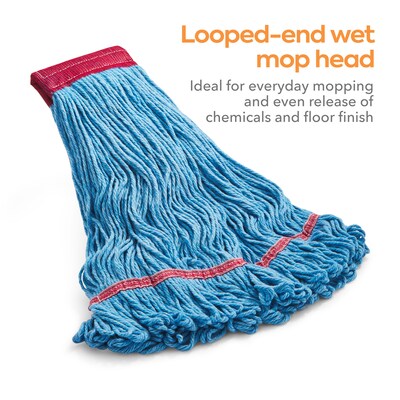 Coastwide Professional™ Looped-End Wet Mop Head, Large, Recycled Blend, 5" Headband, Blue (CW57750)