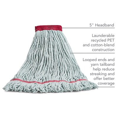 Coastwide Professional™ Looped-End Wet Mop Head, Large, Recycled PET/Cotton Blend, 5" Headband, Blue (CW57755)