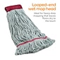 Coastwide Professional™ Looped-End Wet Mop Head, Large, Recycled PET/Cotton Blend, 5" Headband, Blue (CW57755)