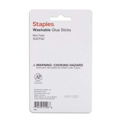 Staples® Washable Colored Glue Sticks, 0.28 oz., 4/Pack (ST10446/10446)