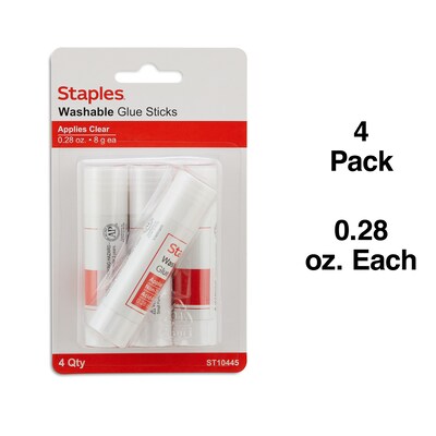 Staples® Washable Glue Sticks, 0.28 oz., 4/Pack (ST10445/10445)