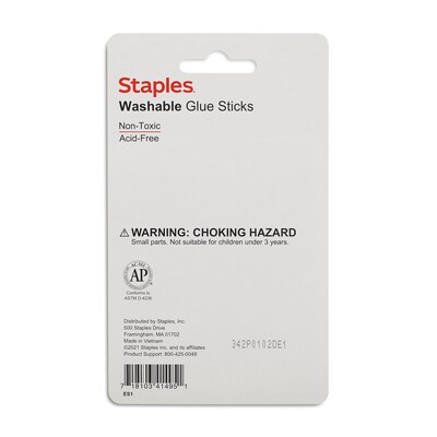 Staples® Washable Glue Sticks, 0.28 oz., 4/Pack (ST10445/10445)