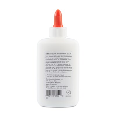 Staples School Glue, 4 oz. Bottle – Washable Liquid Adhesive for Classrooms, Crafts & Projects