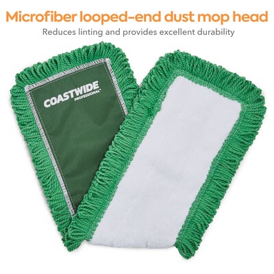 Coastwide Professional™ Looped-End Dust Mop Head, Microfiber, 24 x 5, Green (CW56770)