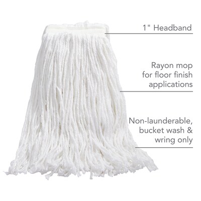 Coastwide Professional™ Cut-End Wet Mop Head, #24, Rayon, 1" Headband, White (CW57746)