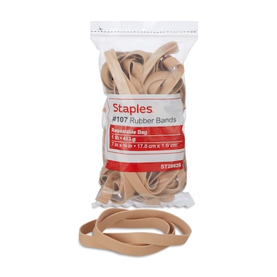 Staples Multi-Purpose Rubber Bands, #107, 1 lb. Resealable Bag, 40/Pack (28626-CC)