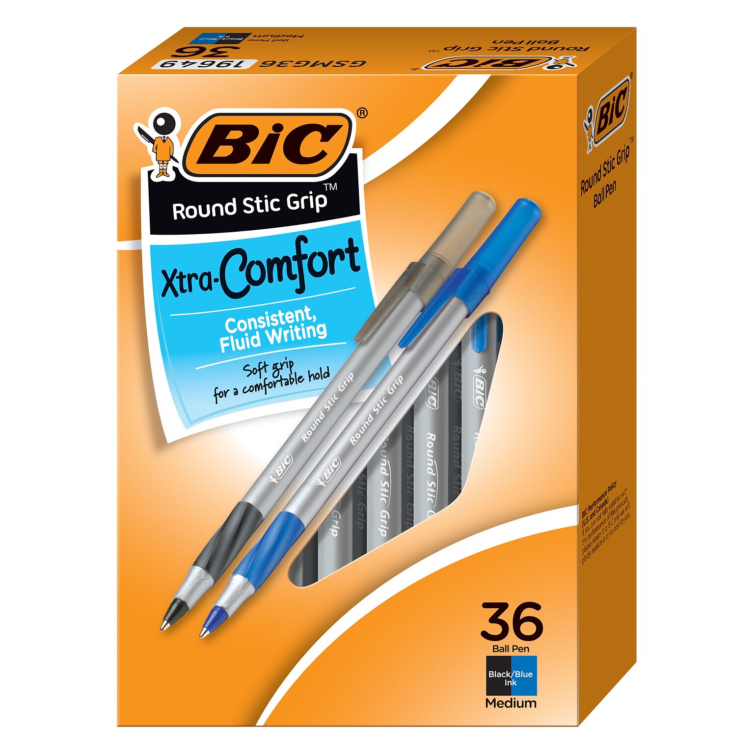 BIC Round Stic Grip Xtra-Comfort Ballpoint Pen, Medium Point, Assorted Ink, 36/Pack (GSMG361-AST)