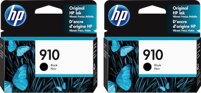 HP 910 Black Standard Yield Ink Cartridge, 2/Pack