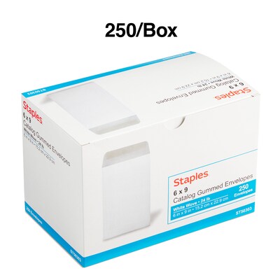 Staples® Gummed Flap Seal Economy White Wove Catalog Envelopes; 6" x 9", 250/Box (247668/19281)