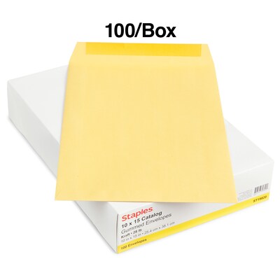 Staples Gummed Catalog Envelopes, 10"L x 15"H, Brown, 100/Box (SPL534768)