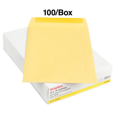 Staples Gummed Kraft Catalog Envelopes, 10"L x 15"H, Brown, 100/Box (SPL534768)