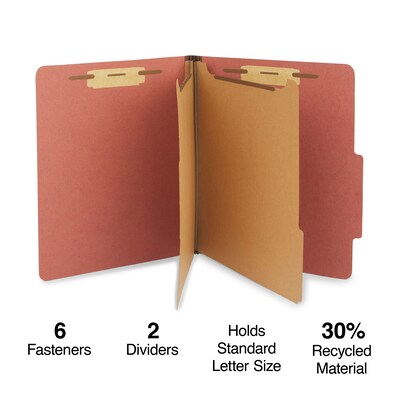 Staples® Recycled Pressboard Classification Folder, 2-Dividers, 2 1/2" Expansion, Letter Size, Brick Red, 20/Box (ST614615-CC)