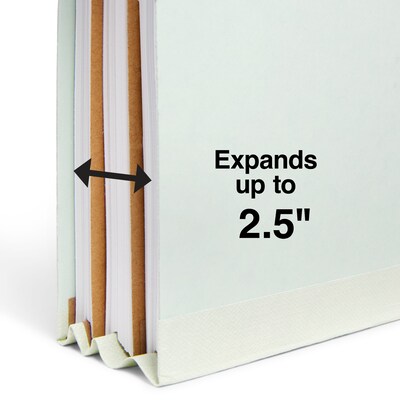 Staples® 60% Recycled Pressboard Classification Folders, 2-Dividers, 2.5" Expansion, Letter Size, Light Gray/Green, 10/Box