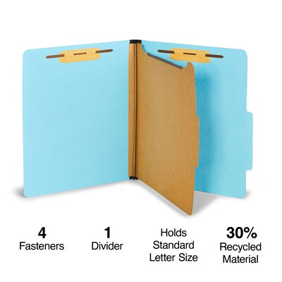 Staples® Recycled Pressboard Classification Folder, 1-Dividers, 1 3/4" Expansion, Letter Size, Light Blue, 20/Box (ST614424-CC)