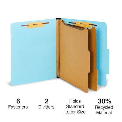 Staples® Pressboard Classification Folder, 2-Dividers, 2 1/2" Expansion, Letter Size, Light Blue, 20/Box (ST614434/TR6144)