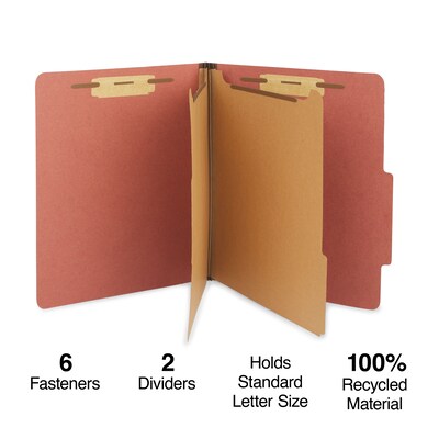 Staples® Recycled Pressboard Classification Folder, 2-Dividers, 2 1/2 Expansion, Letter Size, Brick