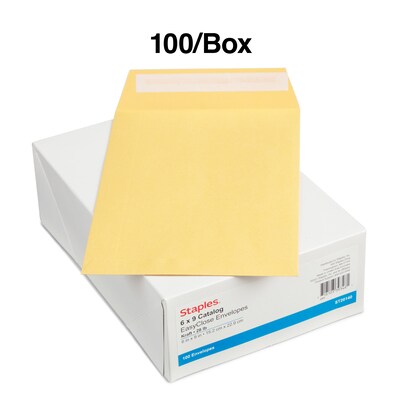 Staples EasyClose Self Seal #1 Catalog Envelope, 6" x 9", Kraft, 100/Box (ST20140/20140)