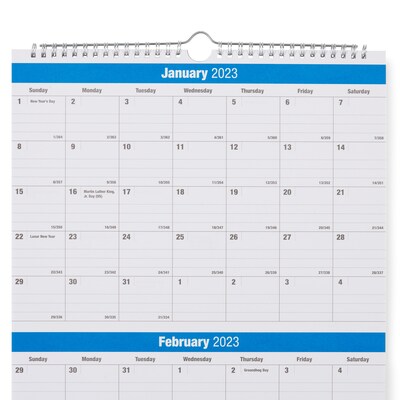 2023 Quill Brand® 27x 12 Vertical Wall Calendar, Blue (5216623QCC)