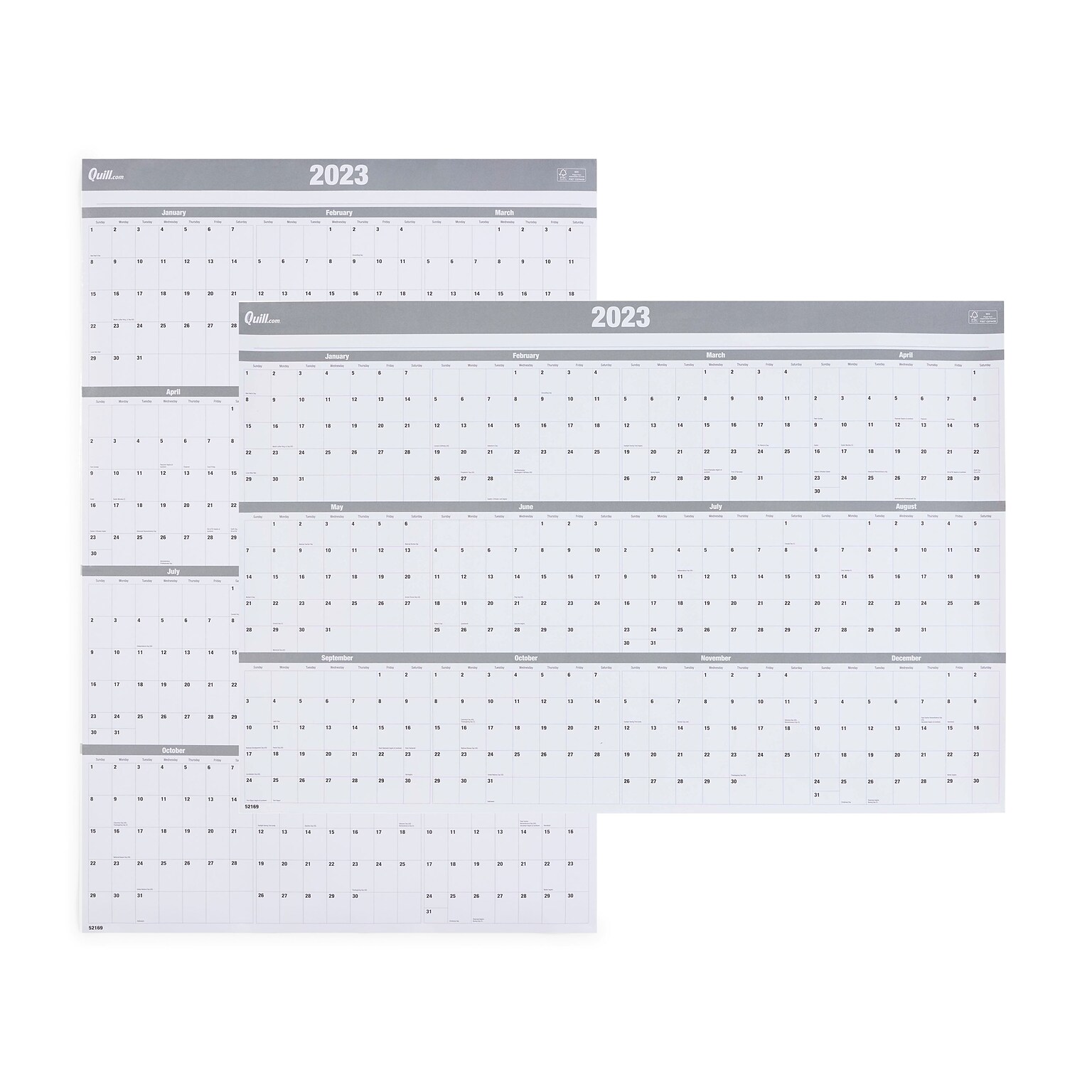 2023 Quill Brand® 24 x 36 Monthly Dry Erase Wall Calendar, Reversible, Gray (5216923QCC)