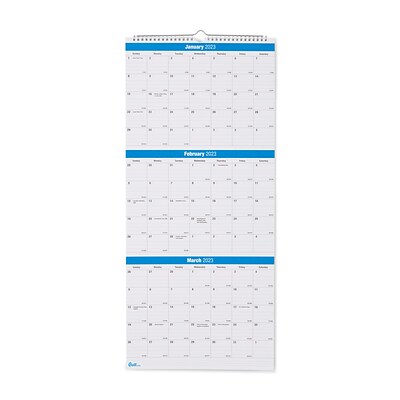 2023 Quill Brand® 27 x 12 Vertical Wall Calendar, Blue (5216623QCC)