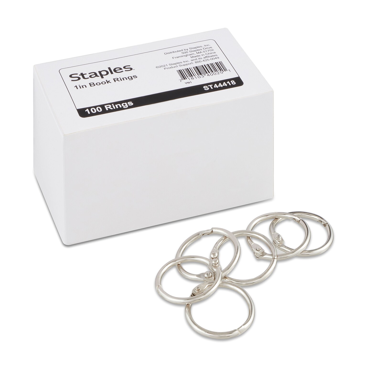 Staples Book Rings, 1", Silver, 100/Pack (44418)