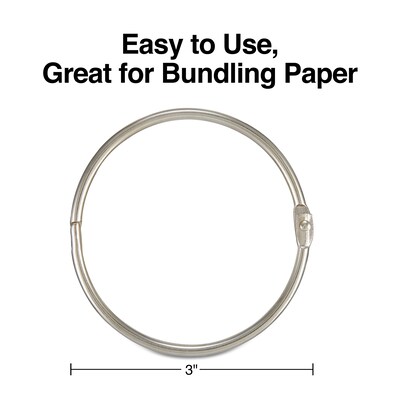 Staples Loose Leaf Book Rings, 3", Silver, 10/Pack (44417)