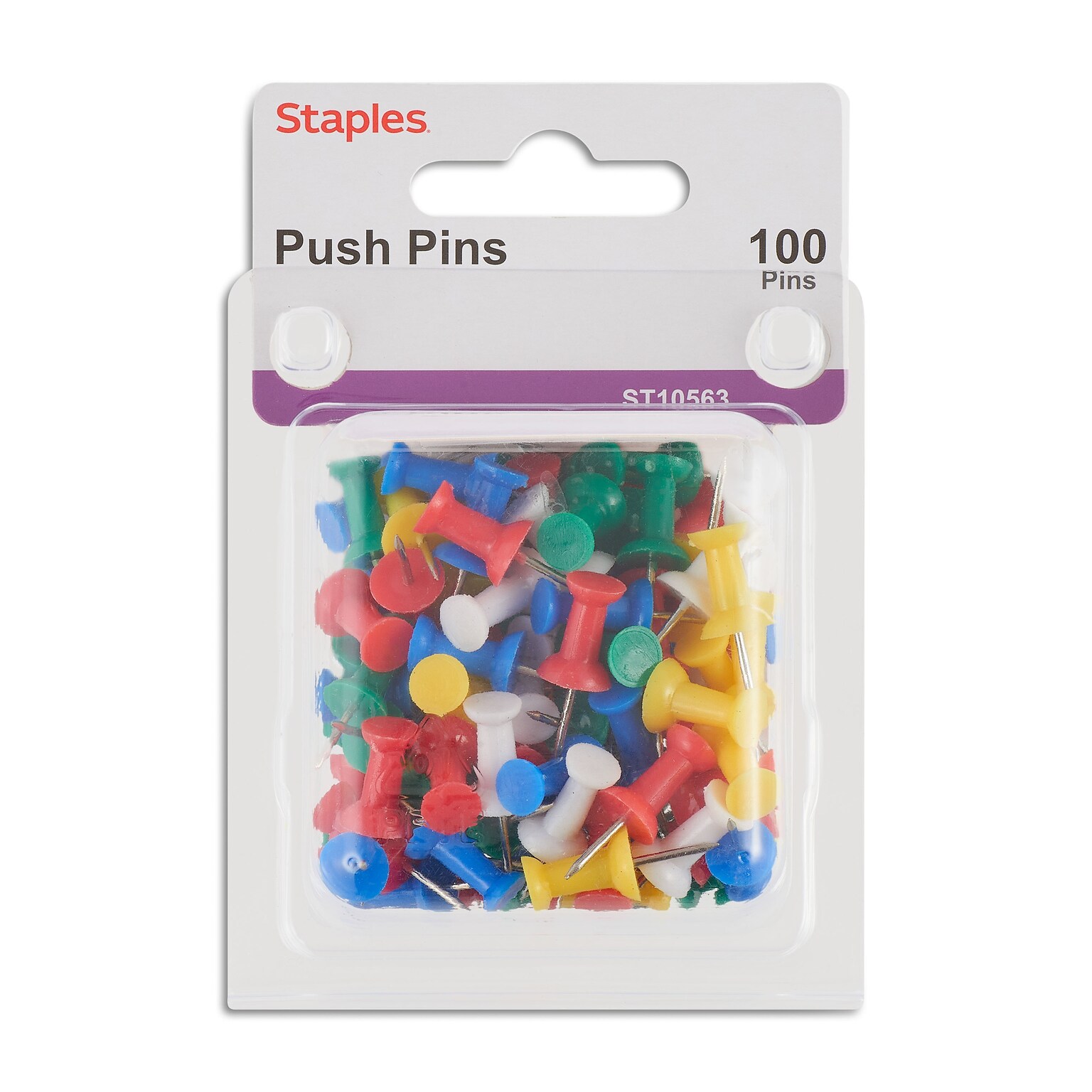 Staples Push Pins, Assorted Colors, 100/Pack (10563-CC)