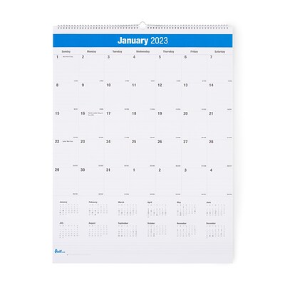 2023 Quill Brand® 30 x 20 Vertical Wall Calendar, Blue (5216523QCC)