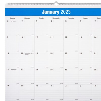 2023 Quill Brand® 30 x 20 Vertical Wall Calendar, Blue (5216523QCC)