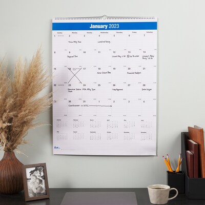 2023 Quill Brand® 30" x 20" Vertical Wall Calendar, Blue (5216523QCC)