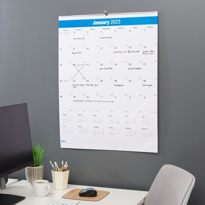 2023 Quill Brand® 30" x 20" Vertical Wall Calendar, Blue (5216523QCC)