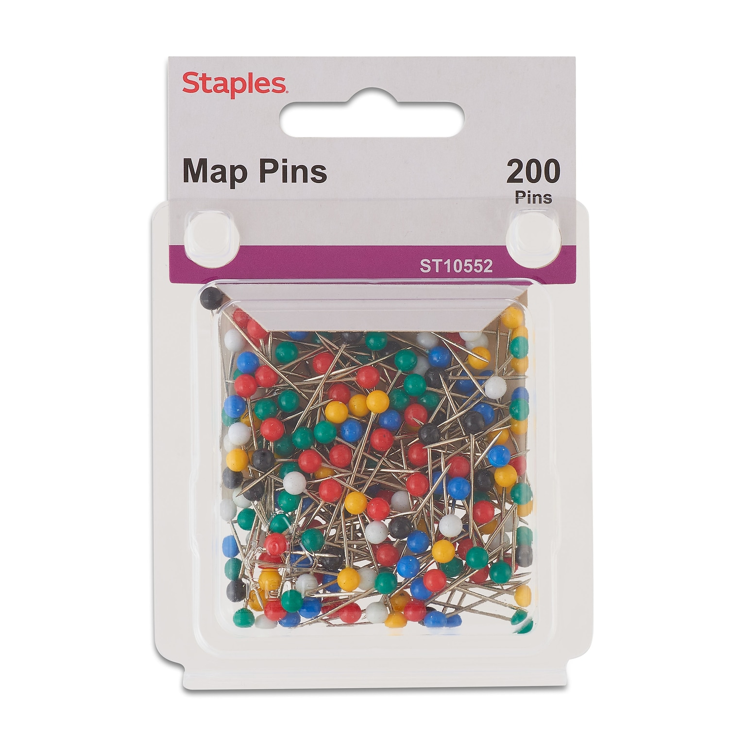 Staples Map Tacks, Assorted Colors, 200/Box (10552)