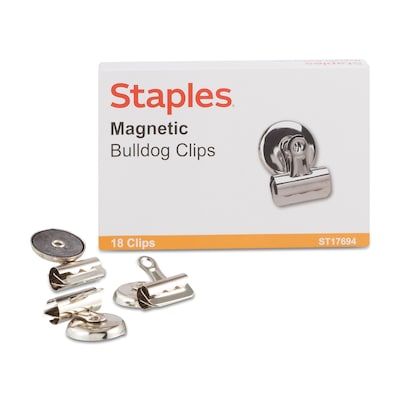 Staples Magnetic Bulldog Clips, 1.25W, Metallic, 18/Pack (17694)