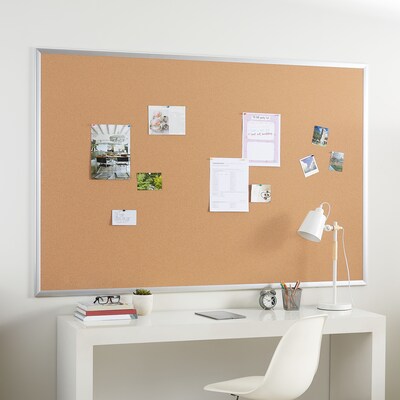 Quill Brand® Standard Durable Cork Bulletin Board, Oak Frame, 6'W x 4'H (28319-CC)