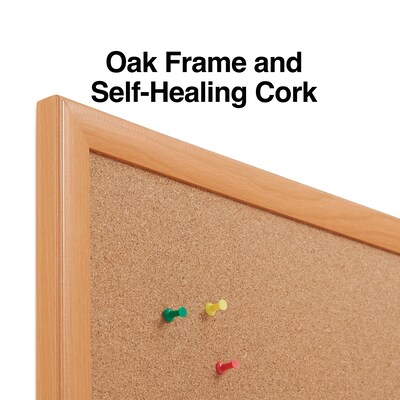 Quill Brand® Standard Durable Cork Bulletin Board, Oak Frame, 6'W x 4'H (28319-CC)