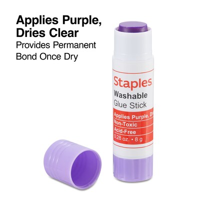 Staples® Washable Colored Glue Sticks, 0.28 oz., 4/Pack (ST10446/10446)