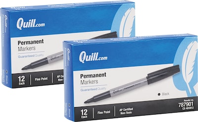 Quill Brand® Permanent Markers, Fine Tip, Black, 24/Pack (787901)