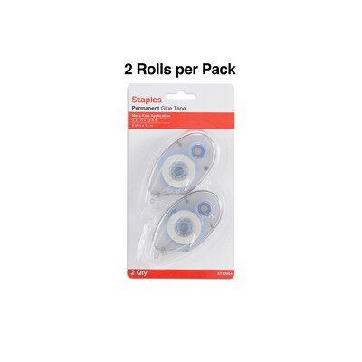 Staples® Roll-On Permanent Glue Tape, 1/3" x 393", 2/Pack (14993)